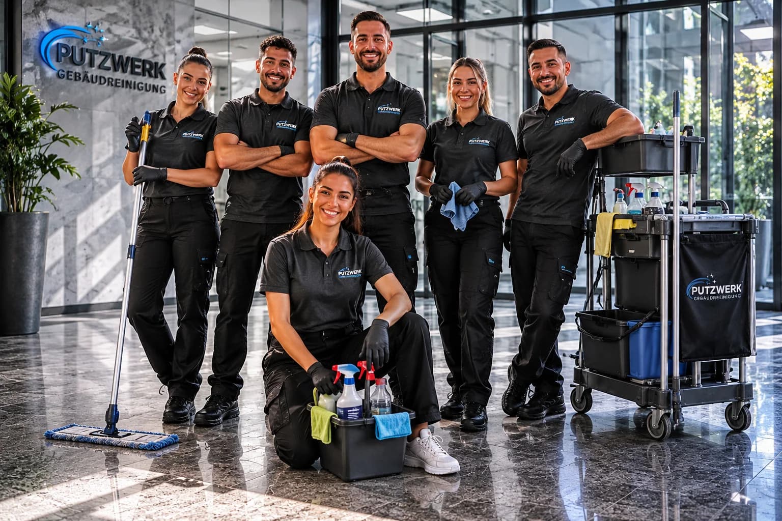 Professionelles Reinigungsteam bei der Büroreinigung in Nürnberg